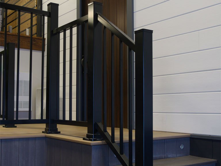 Black aluminium raillings.