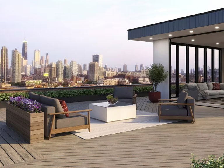 Terrasse en composite trax transcend lineage couleur biscayne.