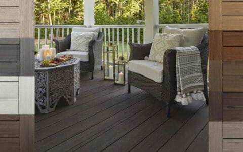 Une terrasse PVC avancée Azek Timbertech dans une campagne tranquille